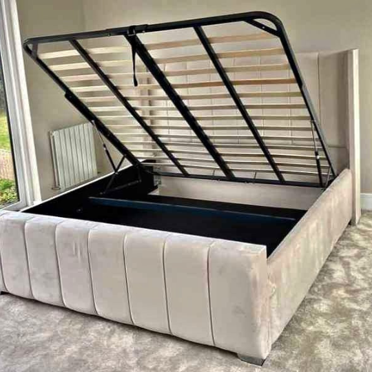 this is a panel wingback bed frame