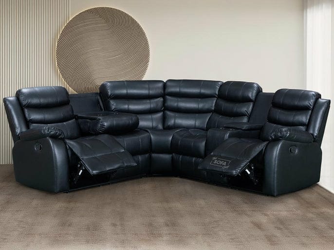 Black leather sectional with cup deals holders