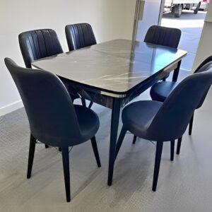 plush velvet dining table with 6 chairs in black