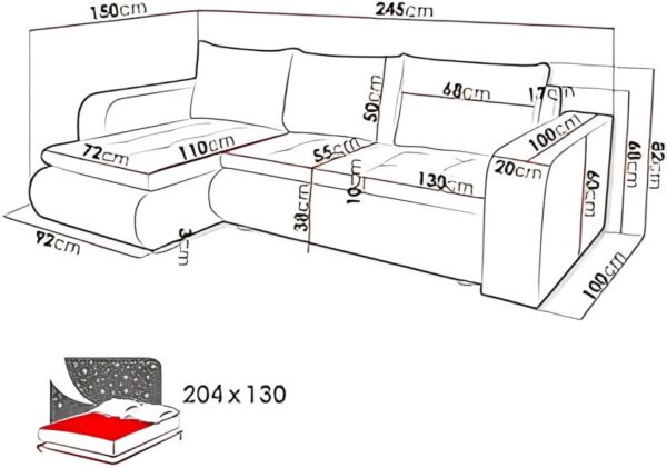 berlin sofa bed in grey color measurments