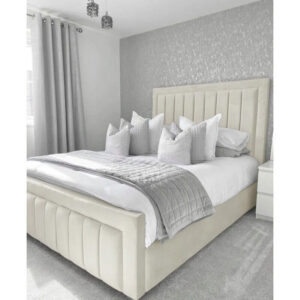 this is panel boarder bed in cream color